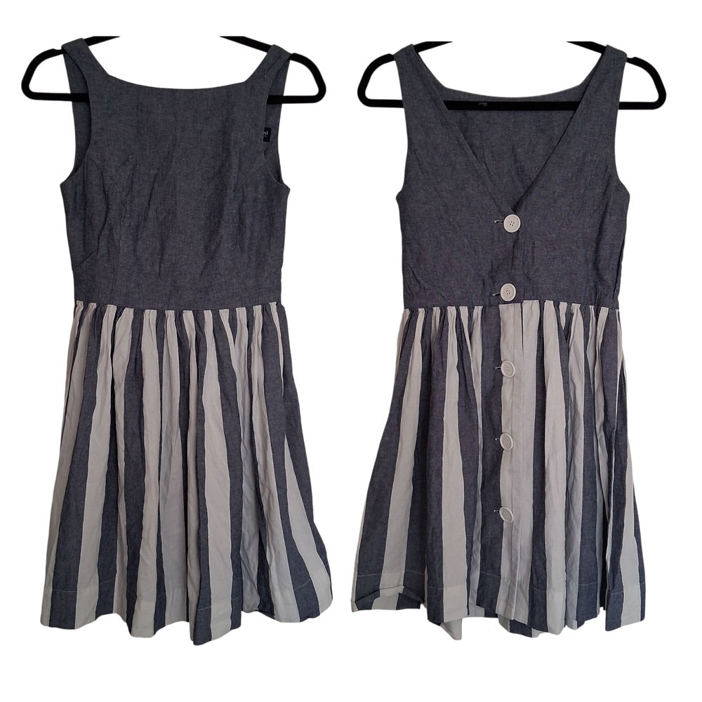 American Apparel Striped Denim & Chambray Sundress - Back Buttons Size Small